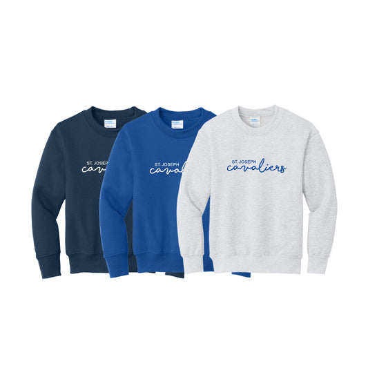 Youth and Adult St. Joseph Cavaliers Script Embroidered Crewneck Sweatshirt | SJSE6