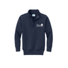 A navy blue quarter-zip sweatshirt with a white and black 'Villa Madonna Montessori' logo printed on the left chest, displayed on a clean white background.