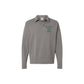 Concrete grey long-sleeve polo shirt with embroidered 'St. Pius X' logo on the left chest in hunter green thread