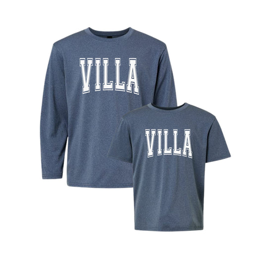 Navy blue long-sleeve and t-shirt set with 'VILLA' text on a white background