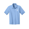 Light blue polo shirt with a logo on a white background