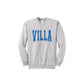 Gray sweatshirt with 'VILLA' printed in blue on a white background