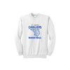 White sweatshirt with 'St. Joseph Cavaliers Basketball' and basketball going into net design printed on the front in royal blue ink 