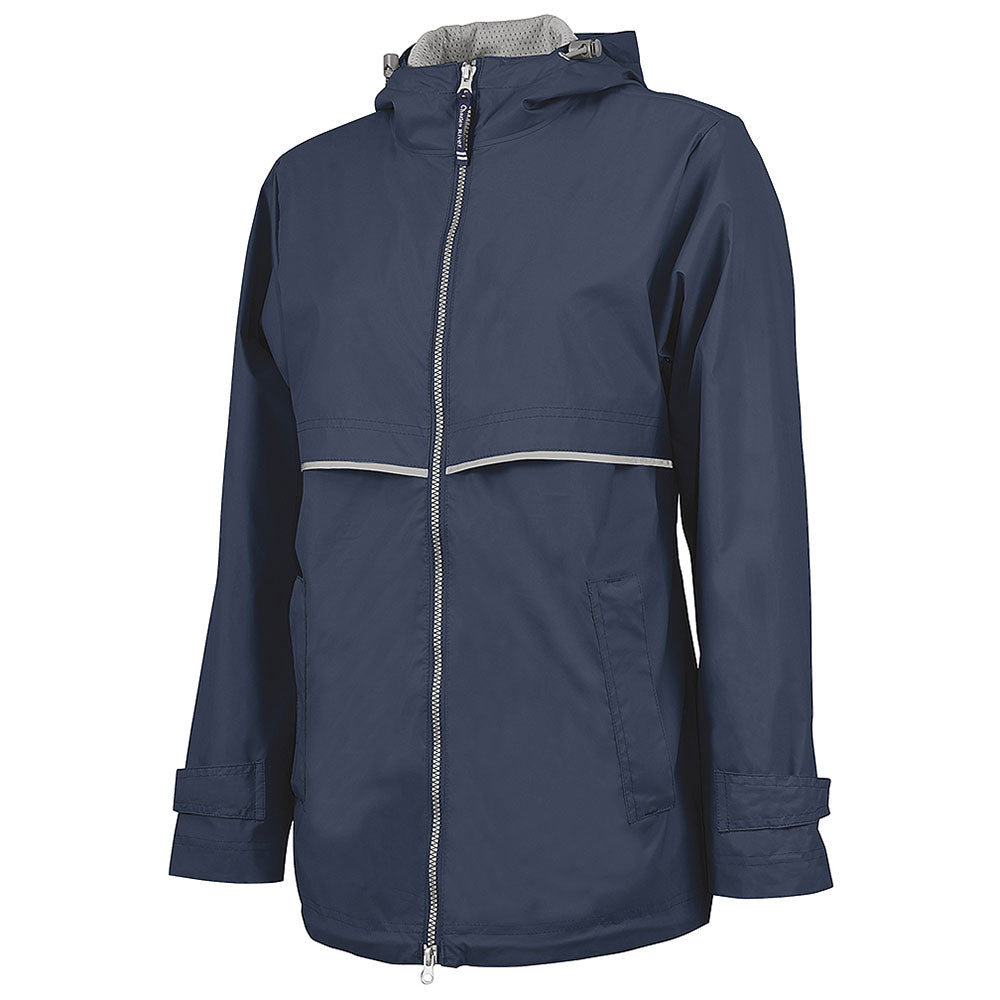 navy rain coat