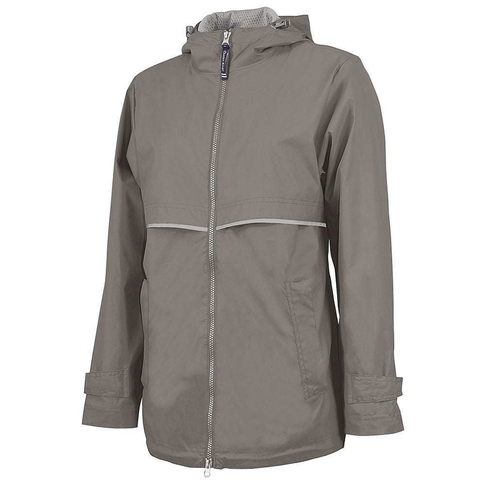 grey rain coat