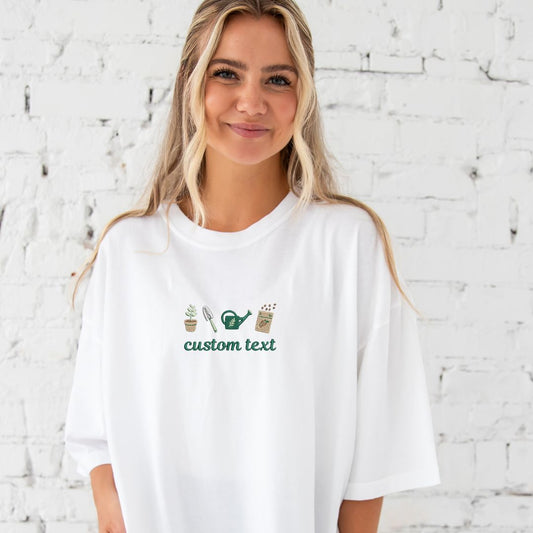Customizable Gardening Icons Embroidered Comfort Colors T-Shirt