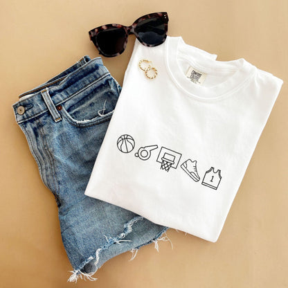 Embroidered Basketball Icons Comfort Colors T-Shirt