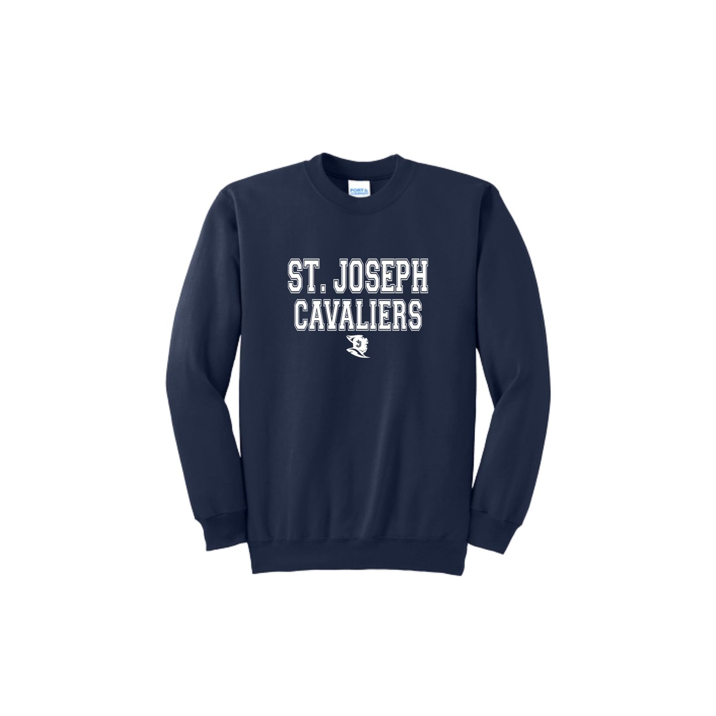 Navy blue sweatshirt with 'St. Joseph Cavaliers' text on a white background