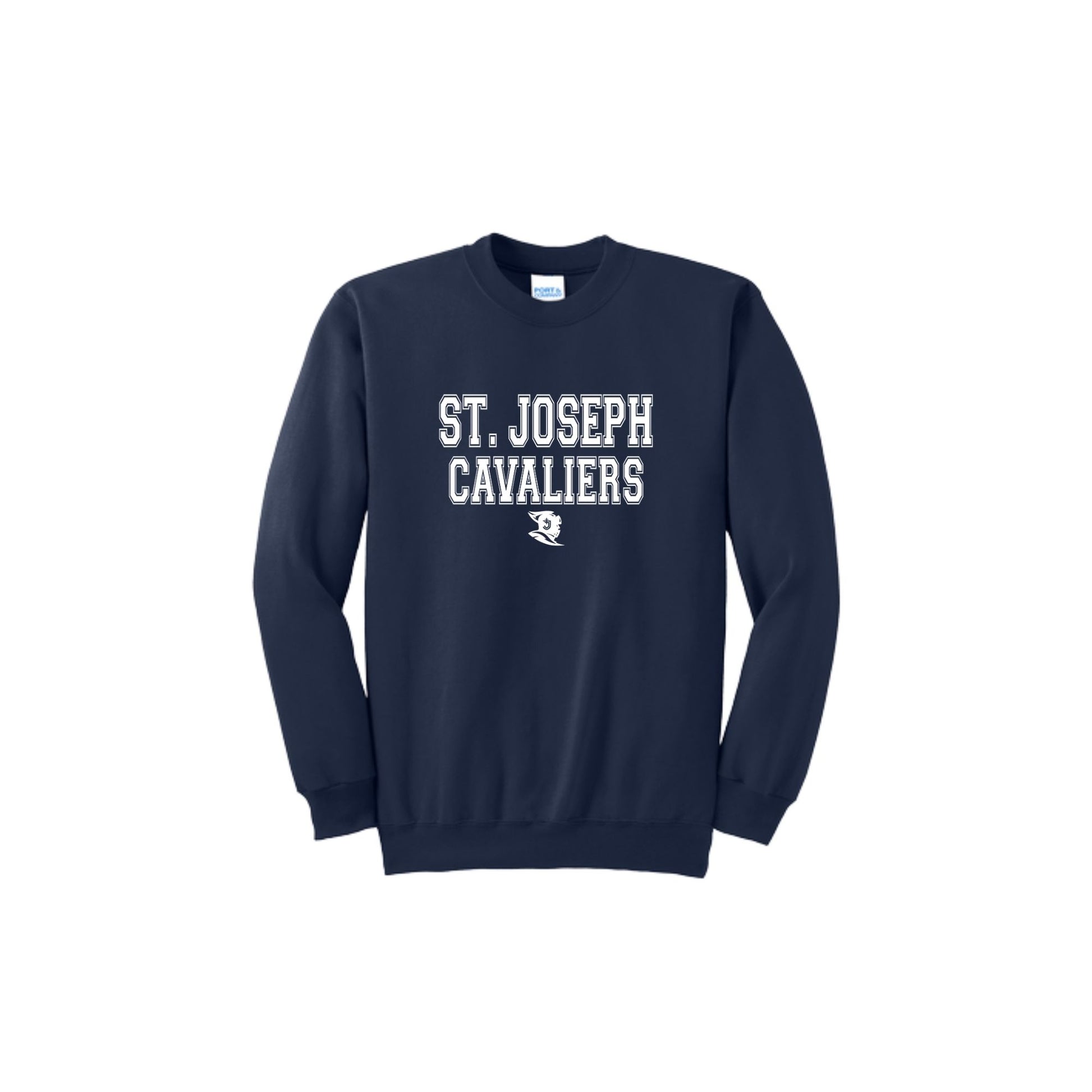 Navy blue sweatshirt with 'St. Joseph Cavaliers' text on a white background