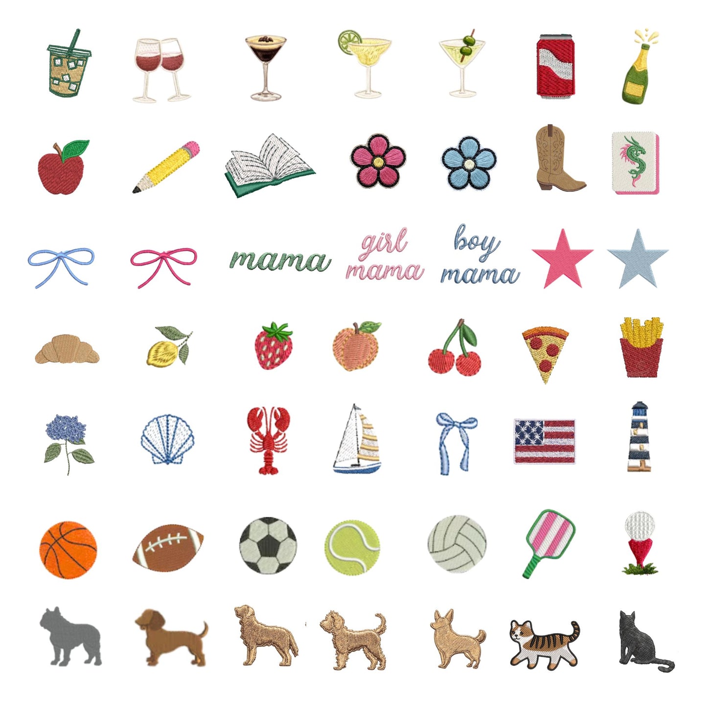 Collection of various icons and illustrations on a white background