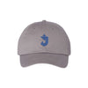 Gray cap with a blue logo on a white background