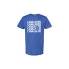 Blue t-shirt with 'Cavaliers' text design on a white background