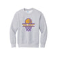 Gray sweatshirt with basketball design and text on a white background