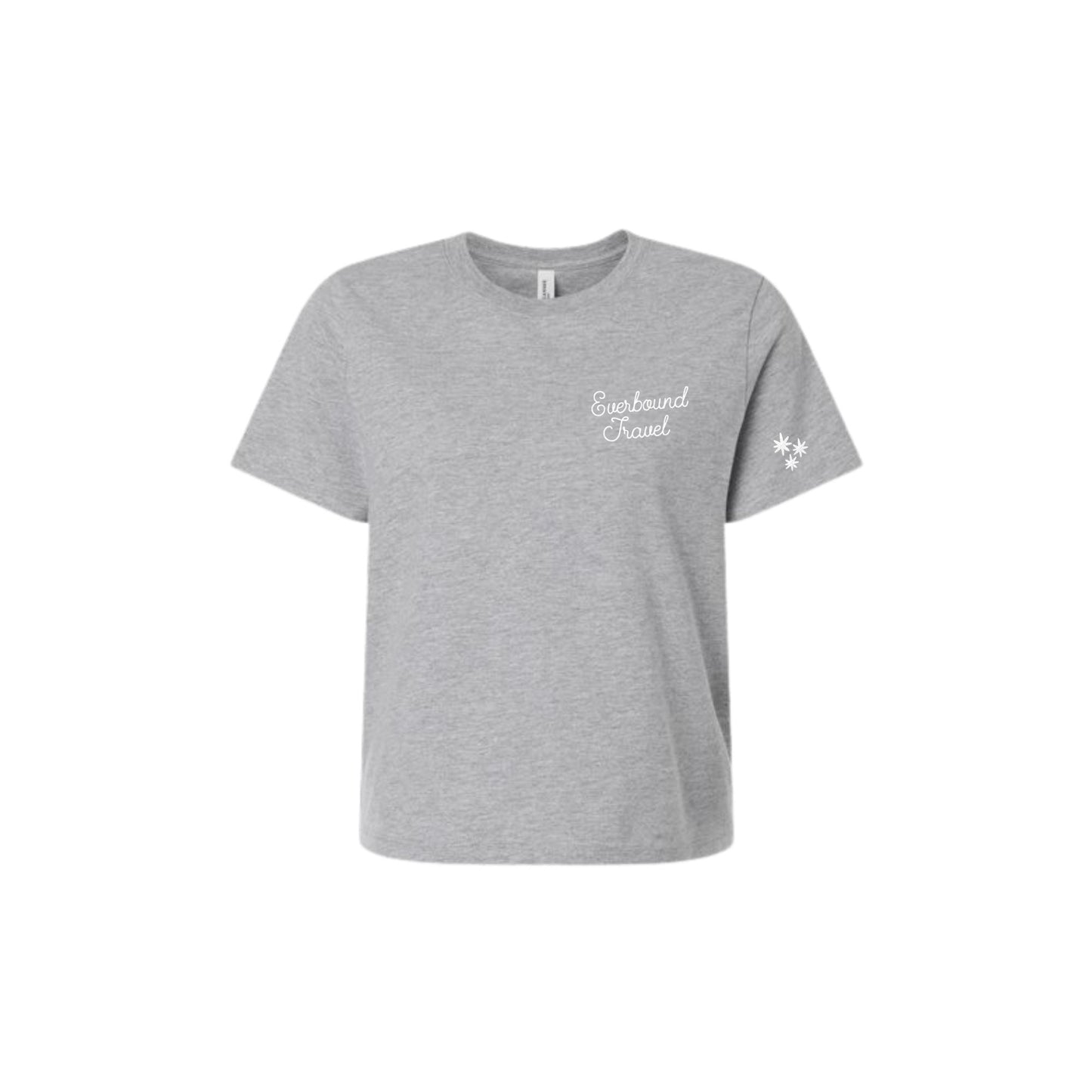 Gray t-shirt with 'Eveready Travel' text on a white background