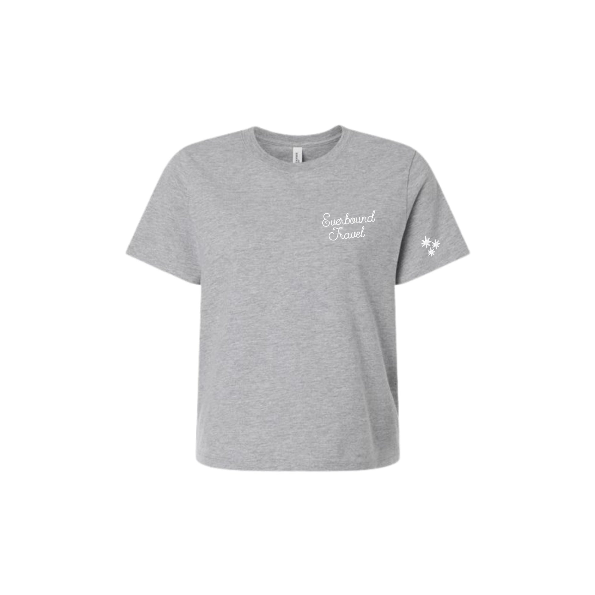 Gray t-shirt with 'Eveready Travel' text on a white background
