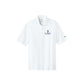 white polo shirt with sjs logo embroidered on a white background