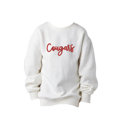 Embroidered 3D Puff Cougars Youth Crewneck | CCSED27