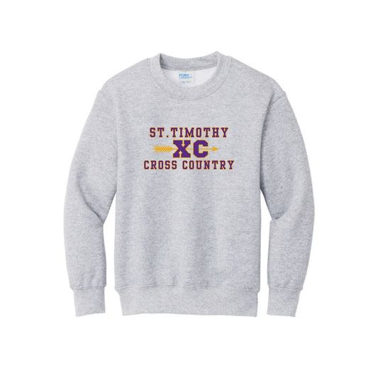 Gray sweatshirt with 'St. Timothy XC Cross Country' text on a white background