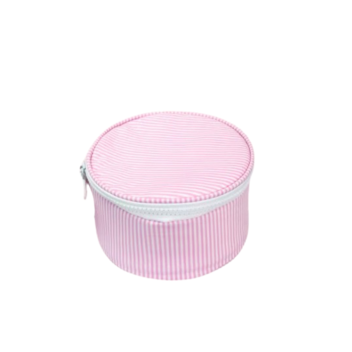 Pink striped round pouch on a white background