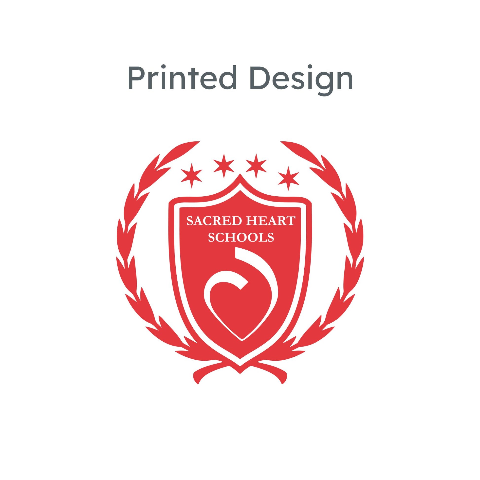 mockup of custom sacred heart schools crest print in red 