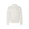 White sweatshirt with a brand logo on a white background