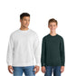 Two people wearing white and dark green sweatshirts on a white background