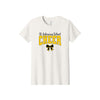 An off-white short-sleeve crewneck t-shirt featuring a graphic on the front that reads 'St. Antonius School CHEER' in yellow and black, with a black and yellow ribbon bow underneath.