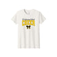 An off-white short-sleeve crewneck t-shirt featuring a graphic on the front that reads 'St. Antonius School CHEER' in yellow and black, with a black and yellow ribbon bow underneath.