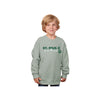 Child wearing a light gray sweatshirt with 'St. Pius X Panthers' text on a white background