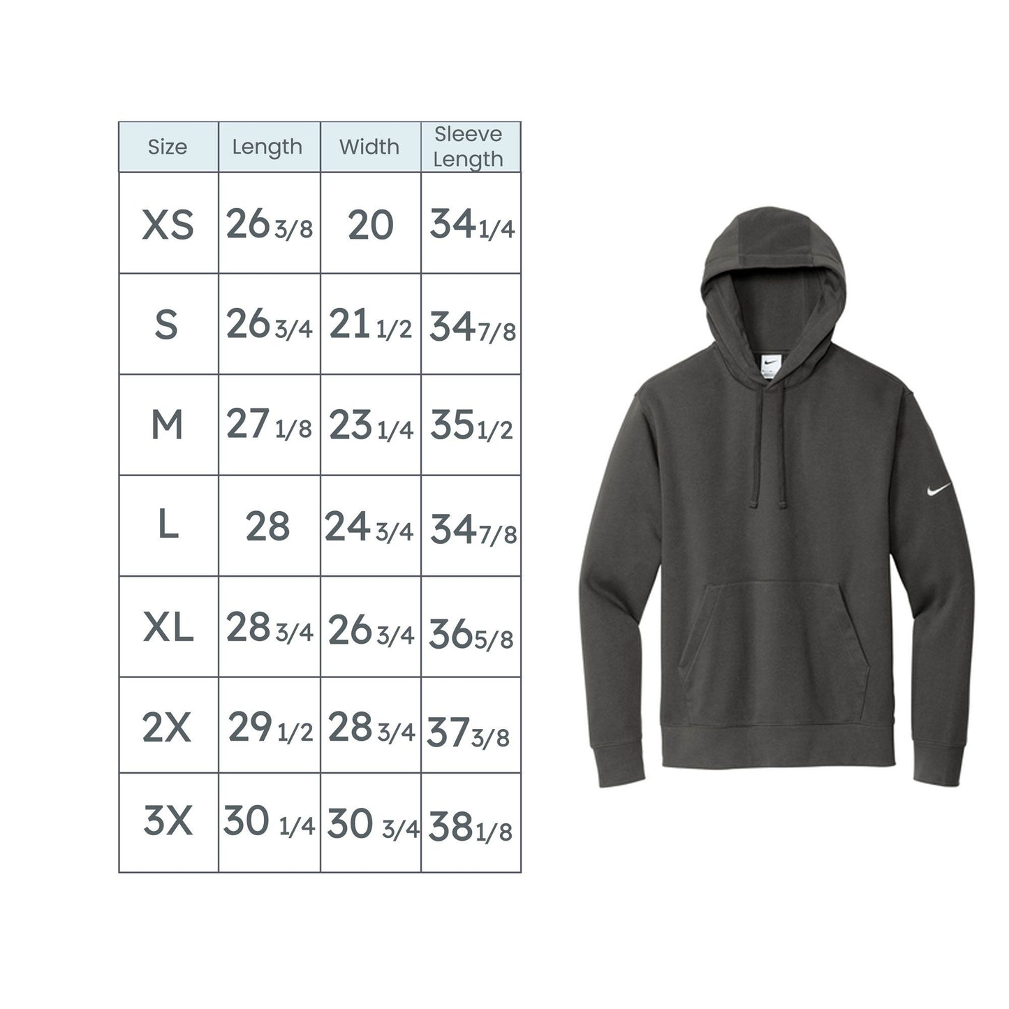 nike hoodie size chart