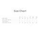 Size chart for clothing with measurements in centimeters