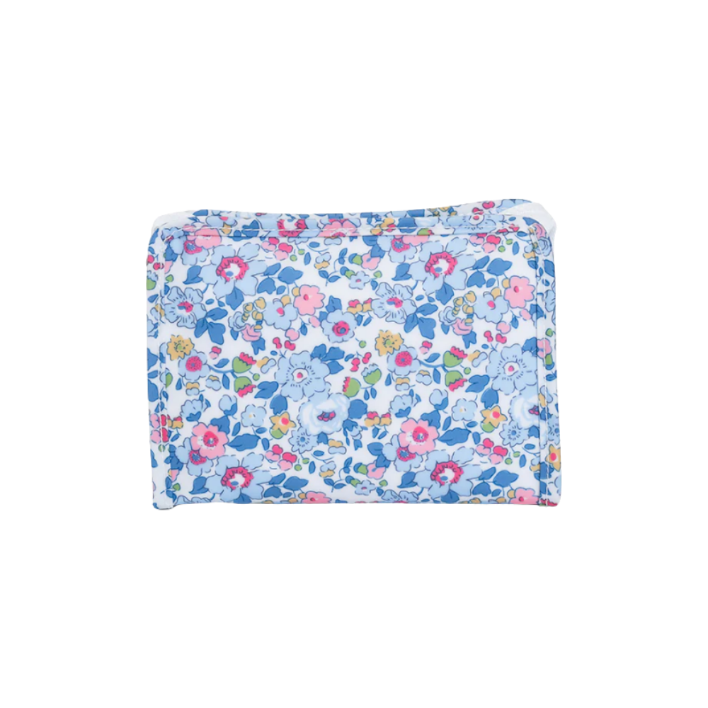 Floral patterned pouch on a white background