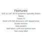 List of features for a garment on a white background