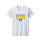 A light heather gray short-sleeve t-shirt with a graphic on the chest reading 'St. Ignatius of Loyola CHEER' in blue and yellow, featuring a blue and yellow ribbon bow below.