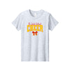 A light heather gray short-sleeve t-shirt with a graphic on the chest reading 'St. Jude School CHEER' in red and yellow, with a red ribbon below, shown on a plain white background.