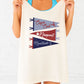 Person holding a tank top with 'Cape Cod', 'Newport', and 'Montauk' designs on a white background