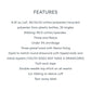 Text detailing fabric composition, features, and specifications on a white background