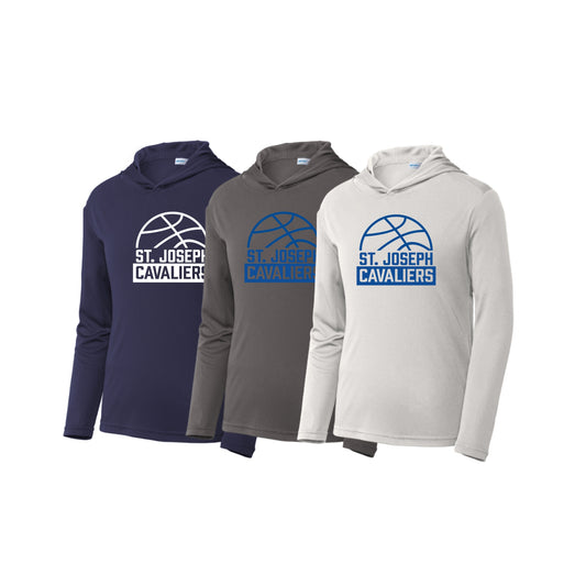 Three hoodies in navy, gray, and beige with 'St. Joseph Cavaliers' logo on a white background