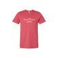 vintage red bella and canvas tee with a custom sacred heart schools print in white 