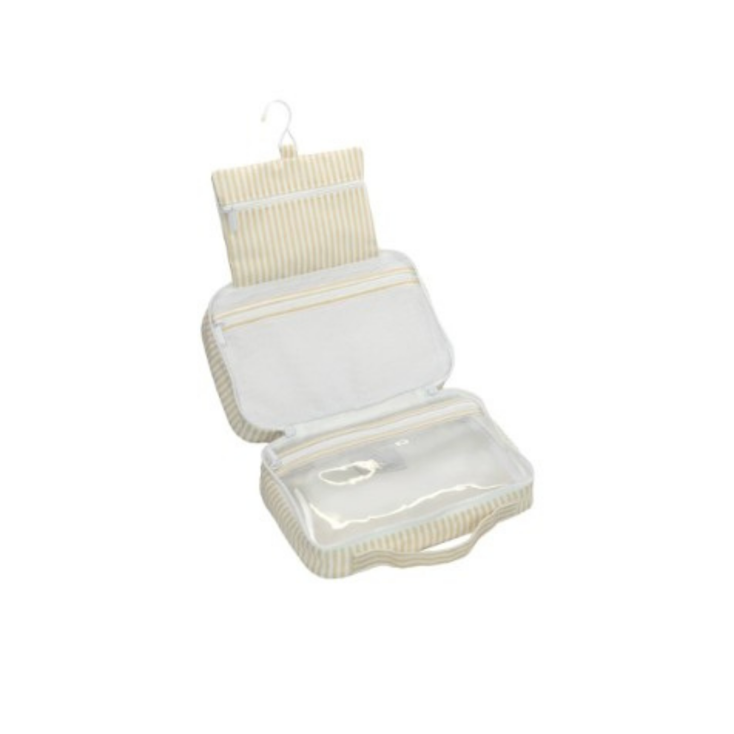 Beige hanging scrubber in a clear plastic case on a white background