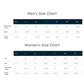 Size charts for men and women on a white background
