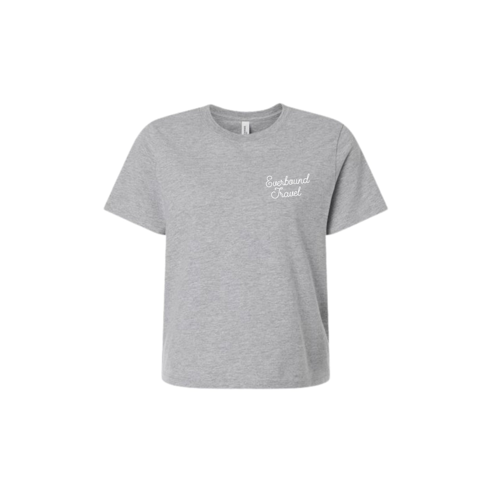 Gray t-shirt with 'Eveready Travel' text on a white background