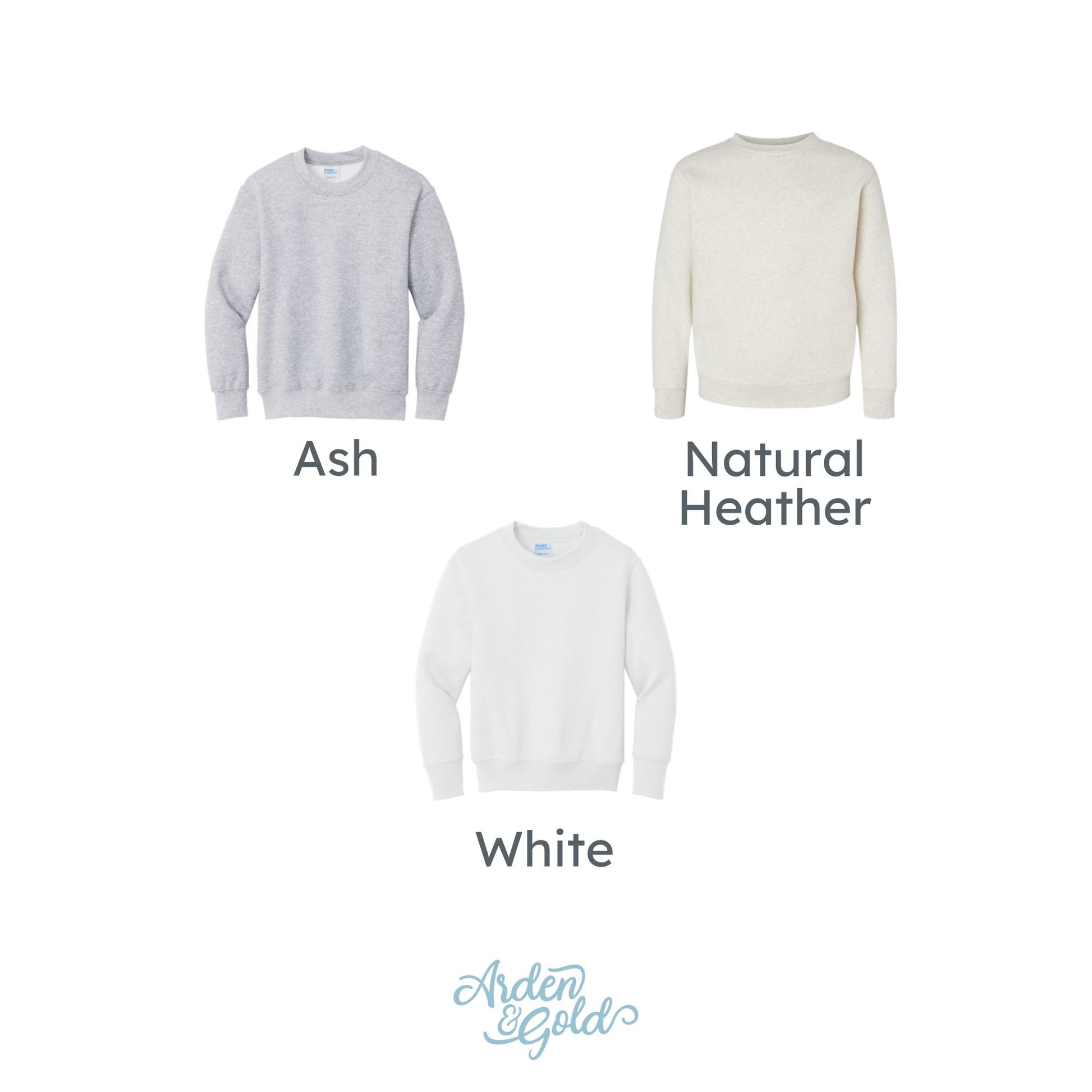 color chart: ash, natural heather, white