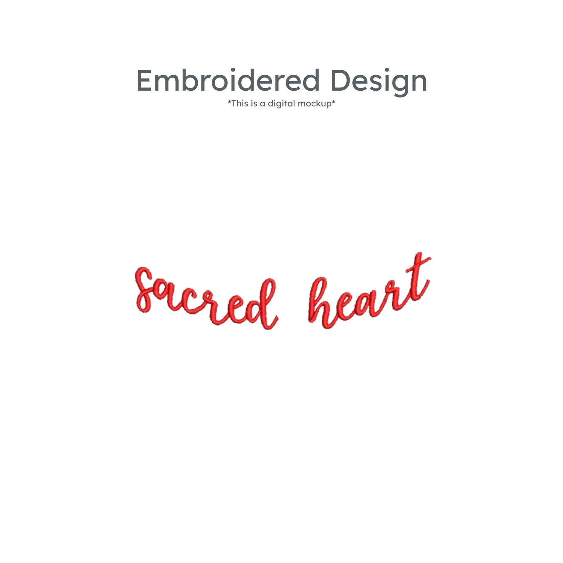 curved sacred heart script embroidered design