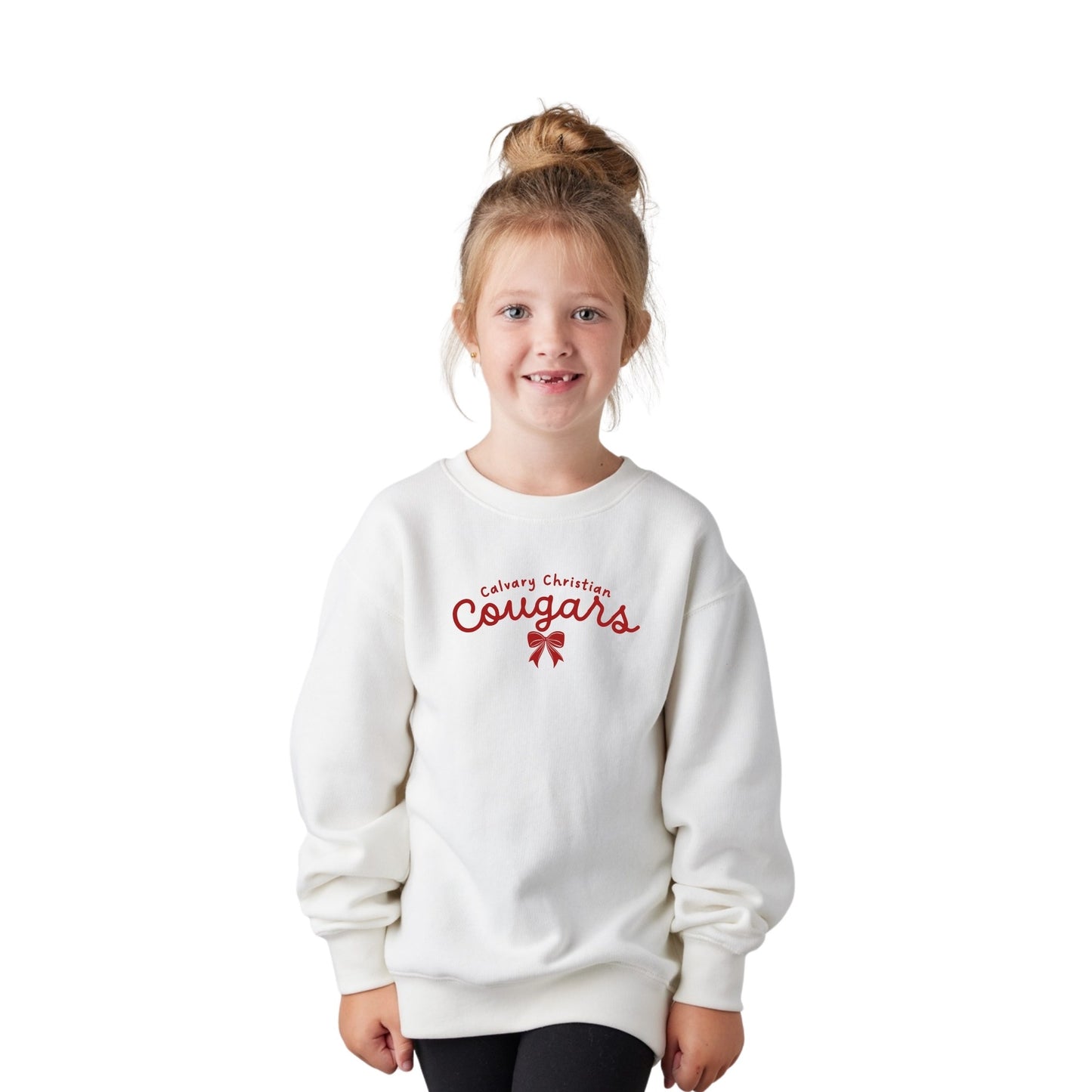 Printed Calvary Christian Cougars Bow Youth Crewneck  | CCSDTF29