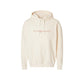 ivory comfort colors pullover hoodie with custom special education and mini bow embroidered design on the center chest in pink apricot and coral pink thread