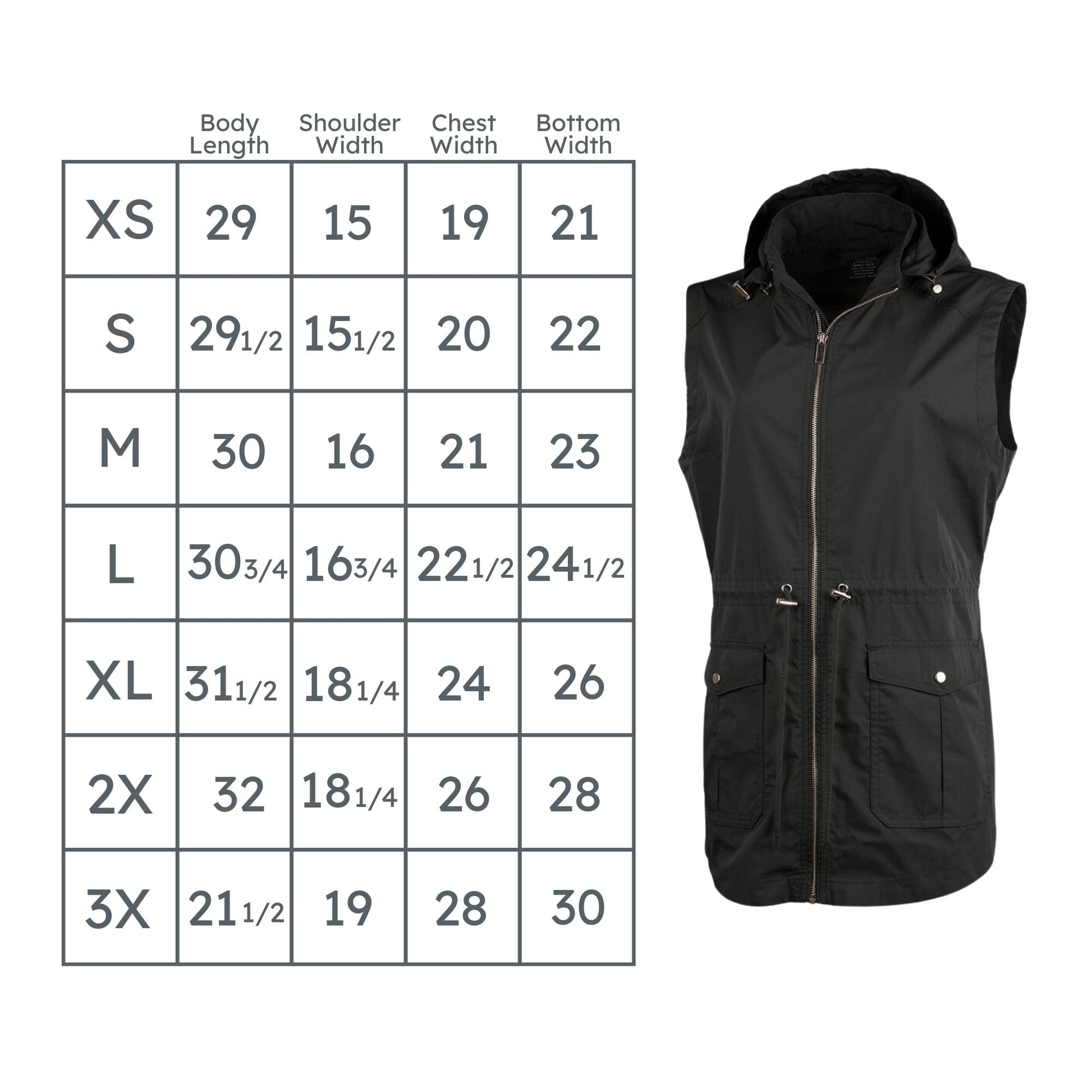 women's utility vest size chart