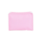 Pink and white checkered pouch on a white background