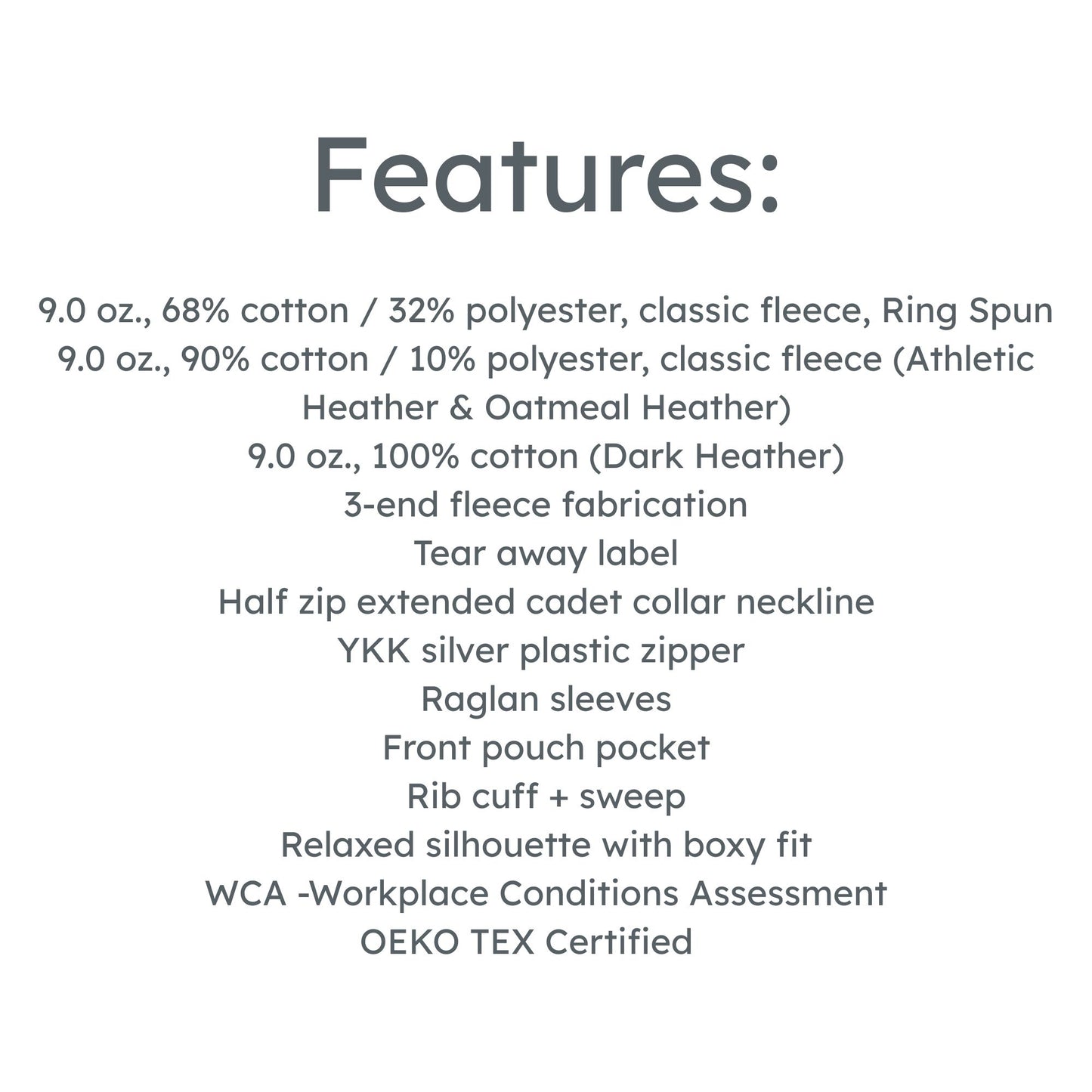 Text detailing features of a product on a white background
