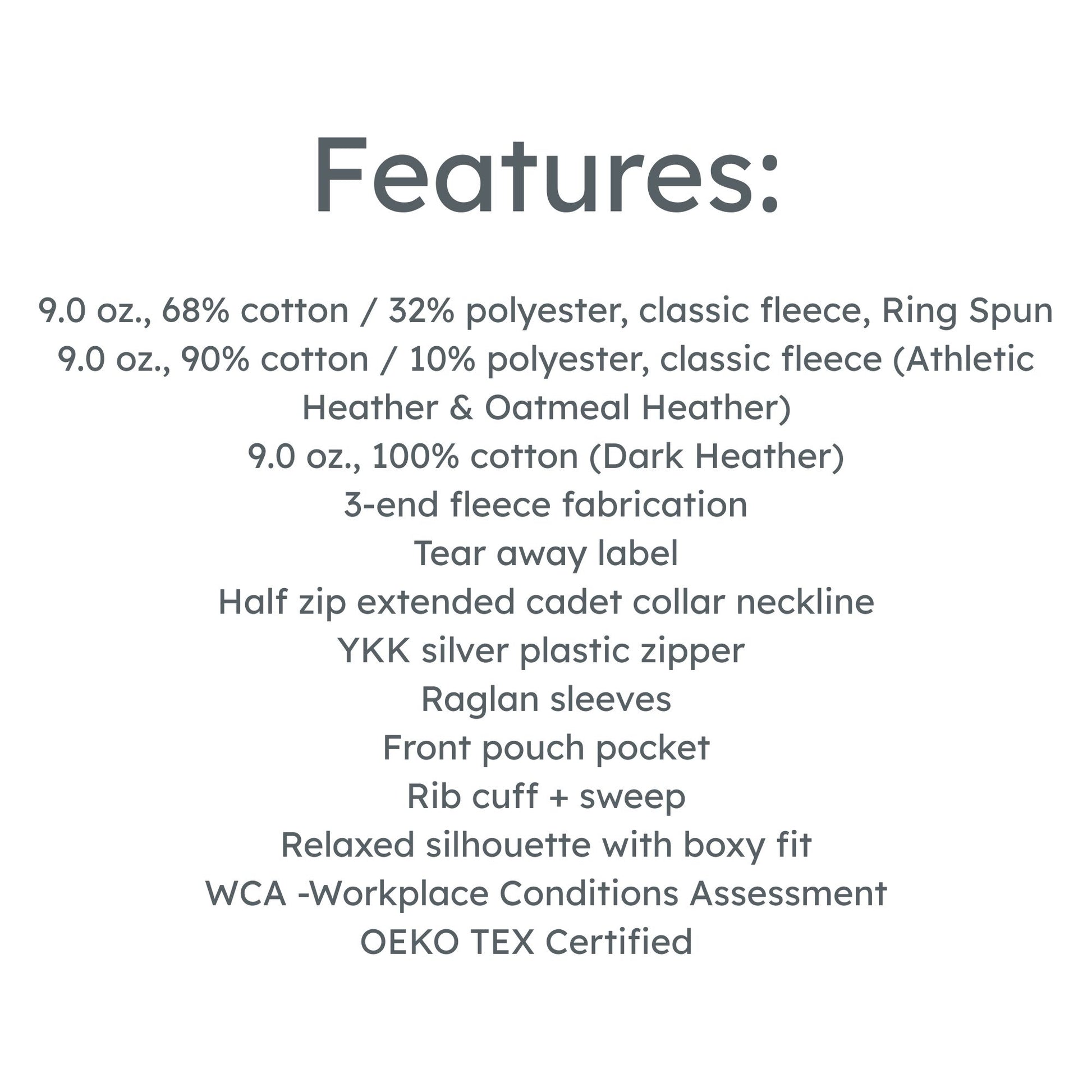 Text detailing features of a product on a white background